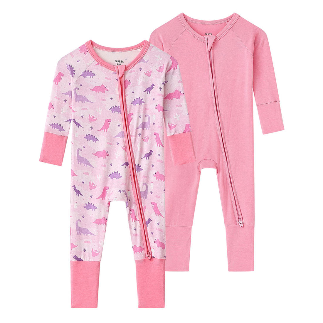 2-Pack Zip Rompers Dino & Pink