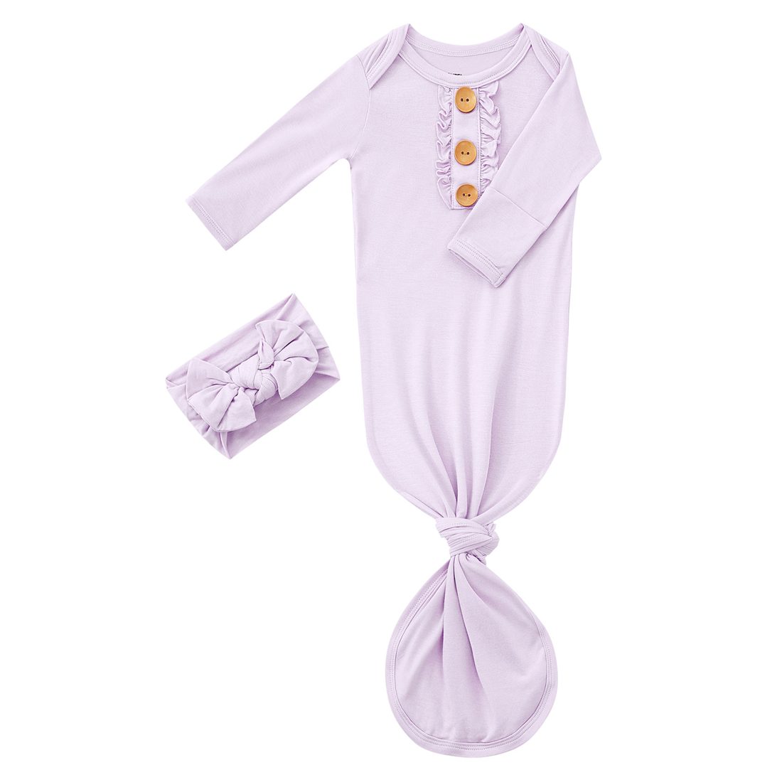 Bamboo Newborn Baby Knotted Gown and Headband Set Lilac