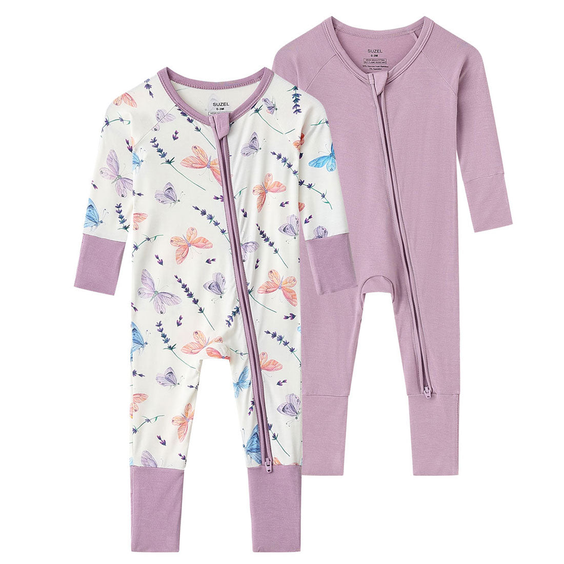 2-Pack Zip Rompers Butterfly & Pink