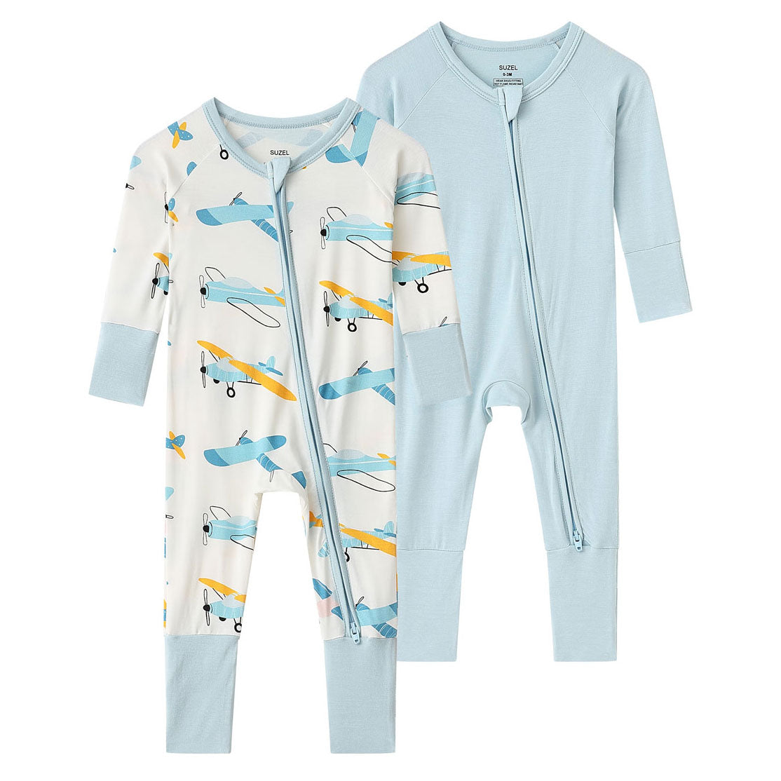 2-Pack Zip Rompers Planes & Blue