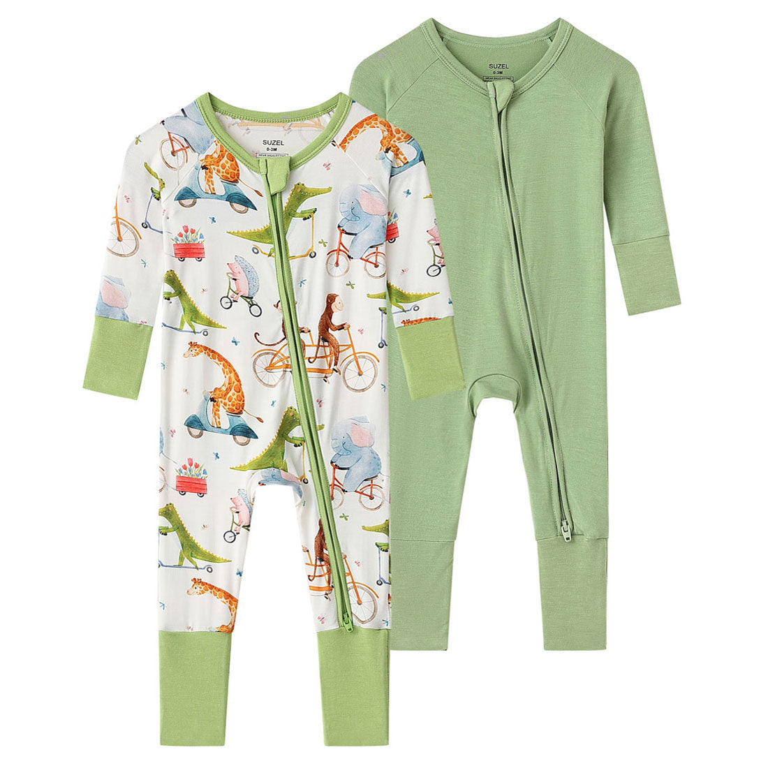 2-Pack Zip Rompers Alligator & Green