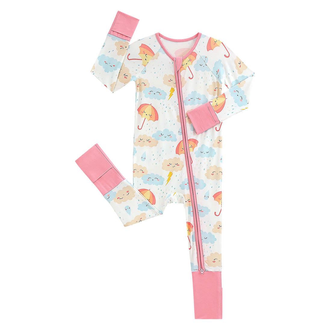 Zip Romper Pajamas Pink Rainbow