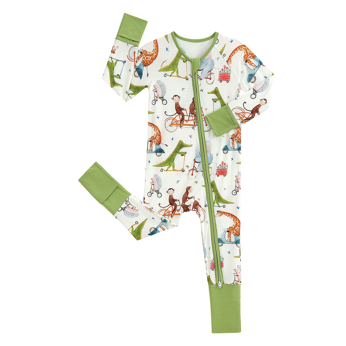Zip Romper Pajamas Green Crocodile