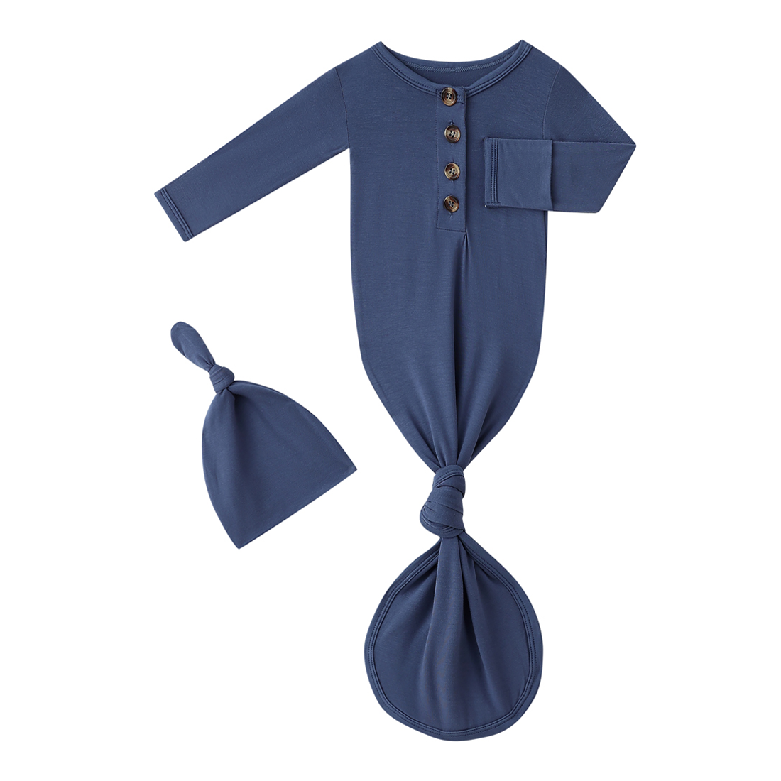 Bamboo Newborn Baby Knotted Gown and Hat Set Navy