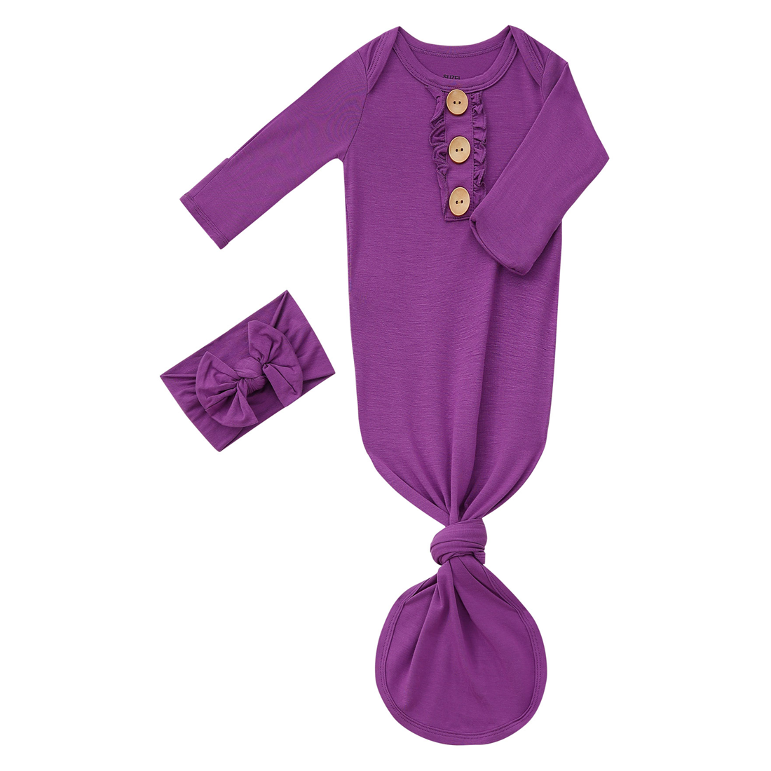 Bamboo Newborn Baby Knotted Gown and Headband Set Purple