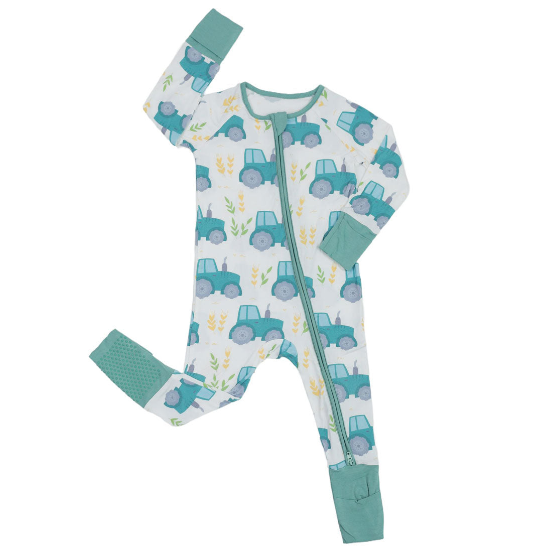Zip Romper Pajamas Green Fields