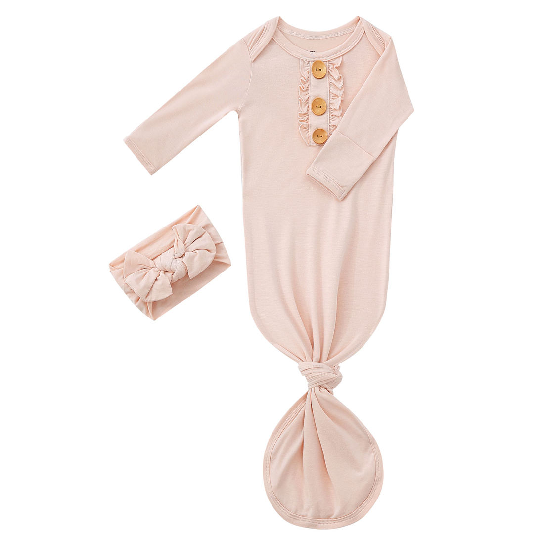 Bamboo Newborn Baby Knotted Gown and Headband Set Light Pink