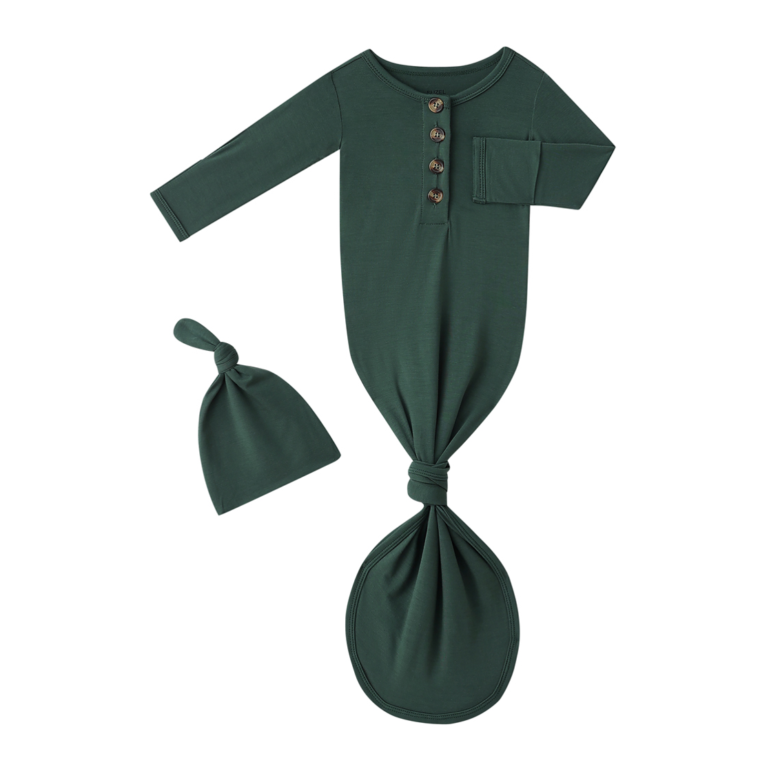 Bamboo Newborn Baby Knotted Gown and Hat Set Army Green