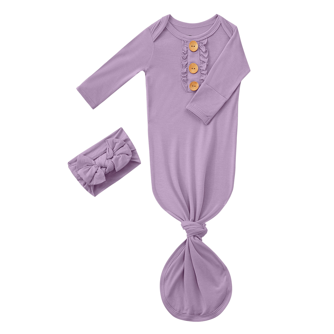 Bamboo Newborn Baby Knotted Gown and Headband Set Dusty Purple