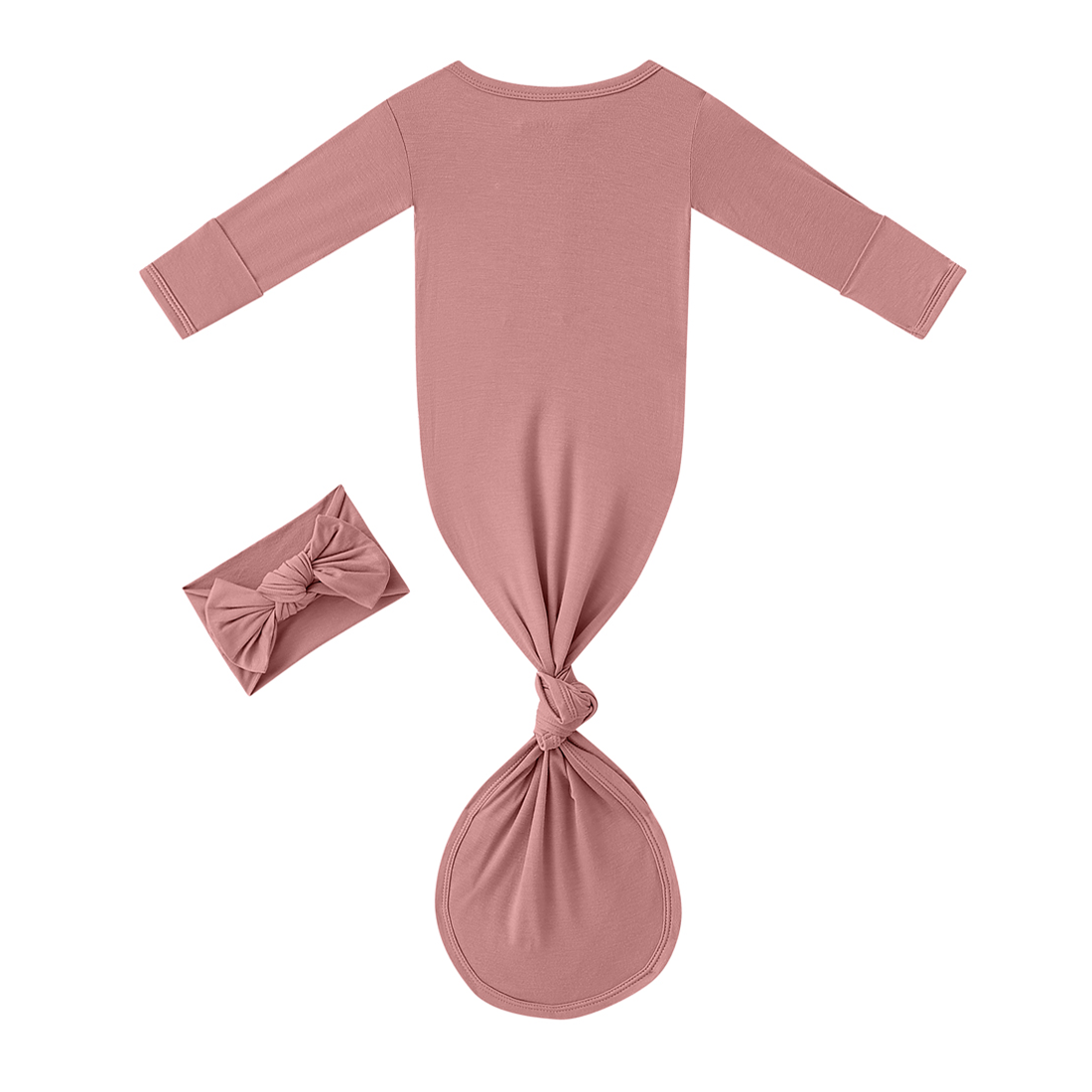 Bamboo Newborn Baby Knotted Gown and Headband Set Mauve