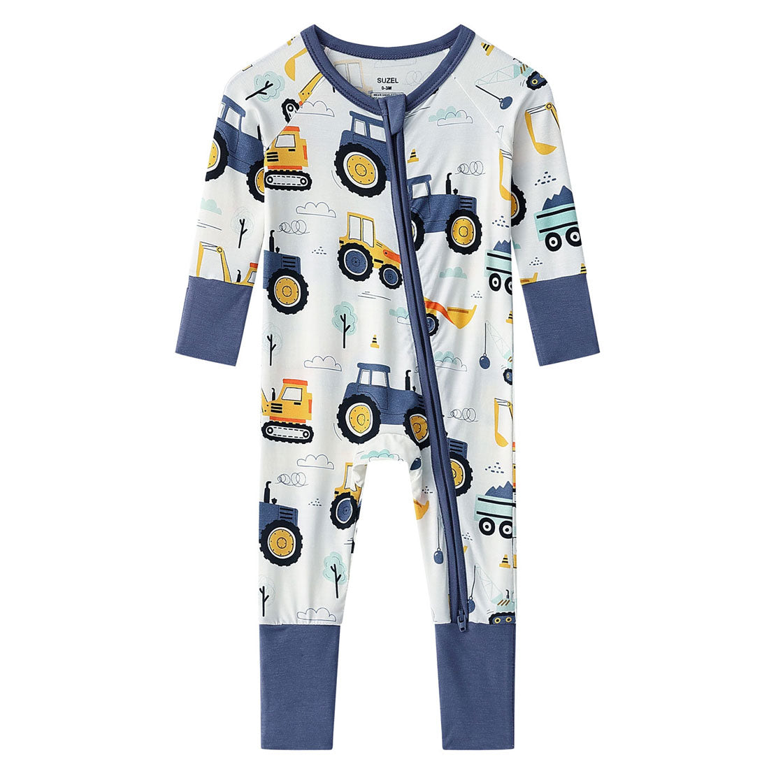 2-Pack Zip Rompers Excavator & Navy