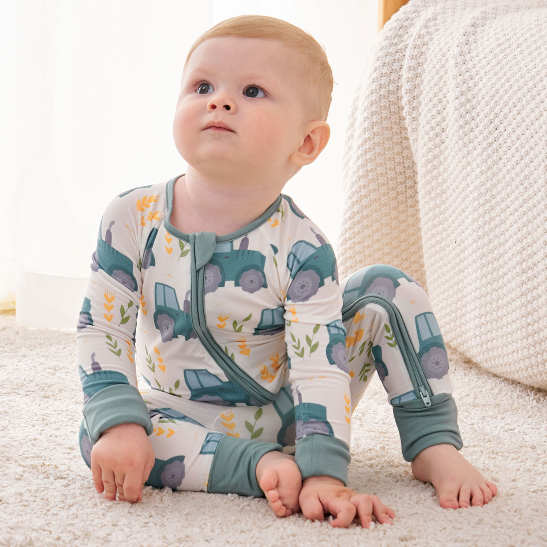 Zip Romper Pajamas Green Fields