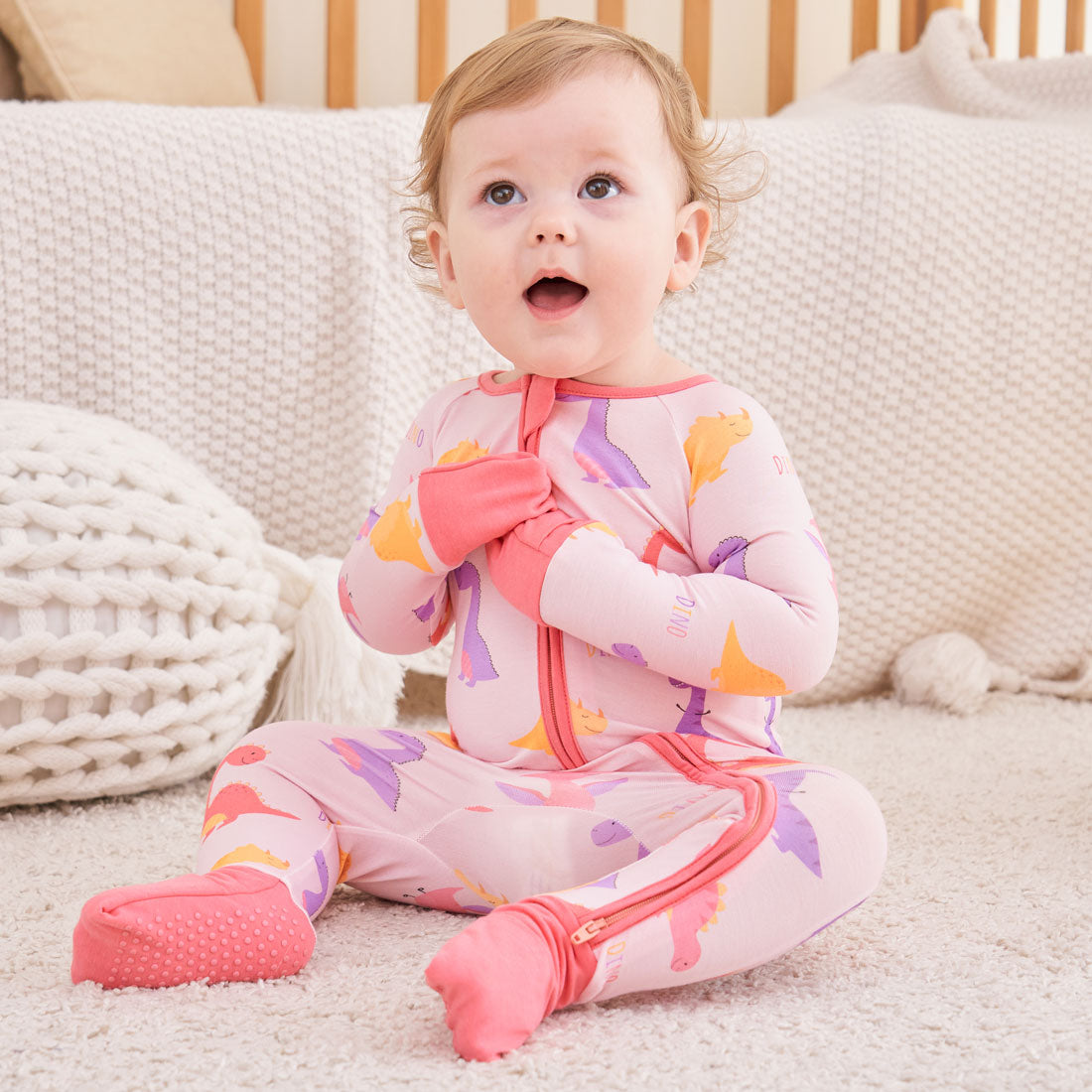 Zip Romper Pajamas Pink Dino