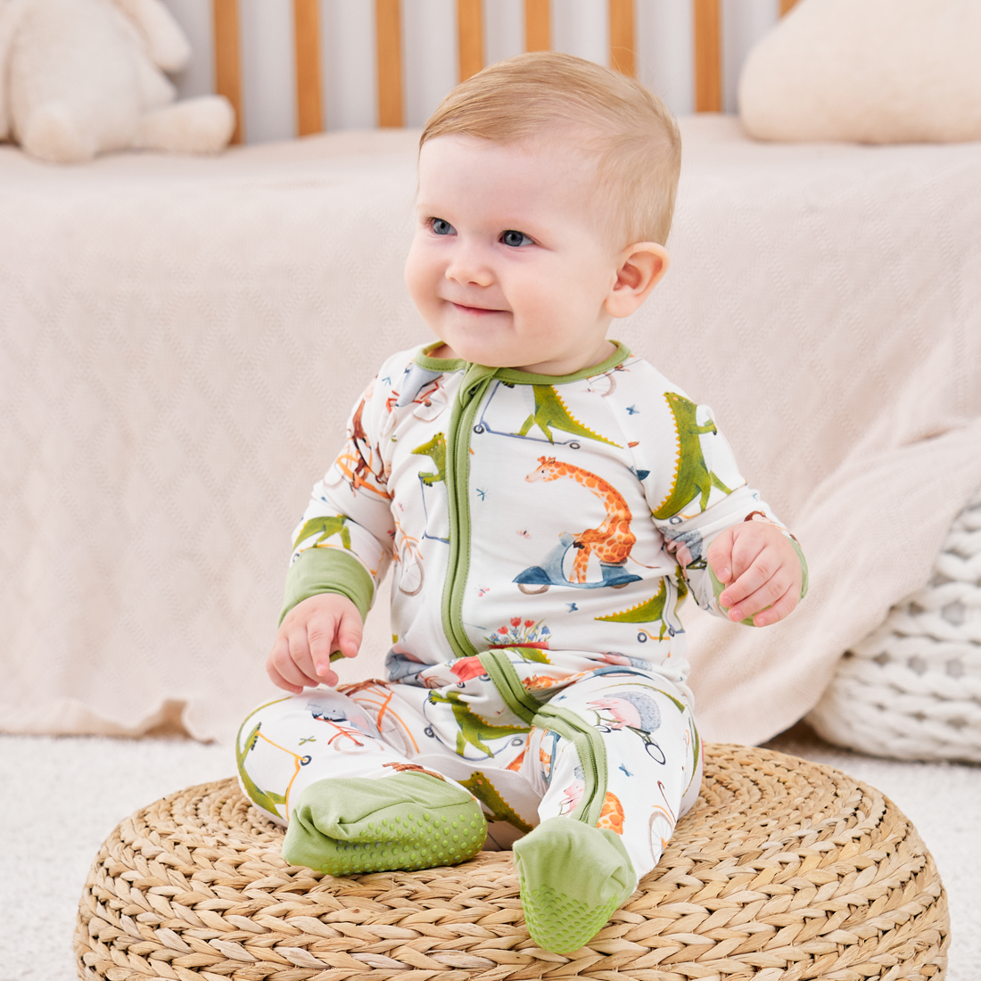 Zip Romper Pajamas Green Crocodile