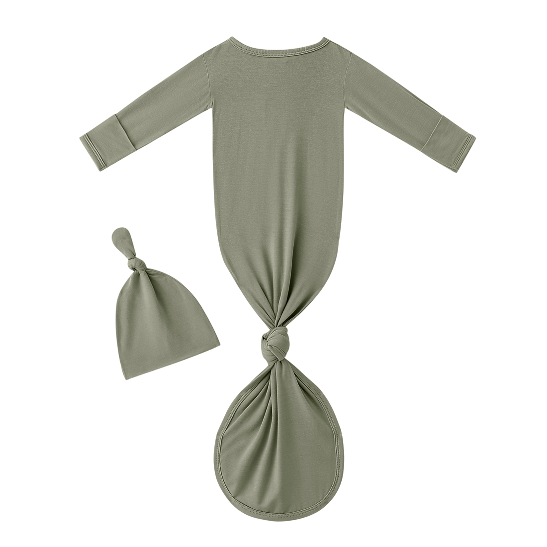Bamboo Newborn Baby Knotted Gown and Hat Set Olive Green