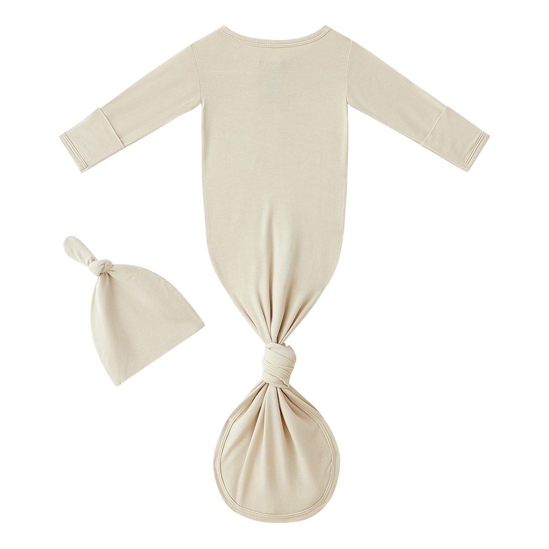 Bamboo Newborn Baby Knotted Gown and Hat Set Beige