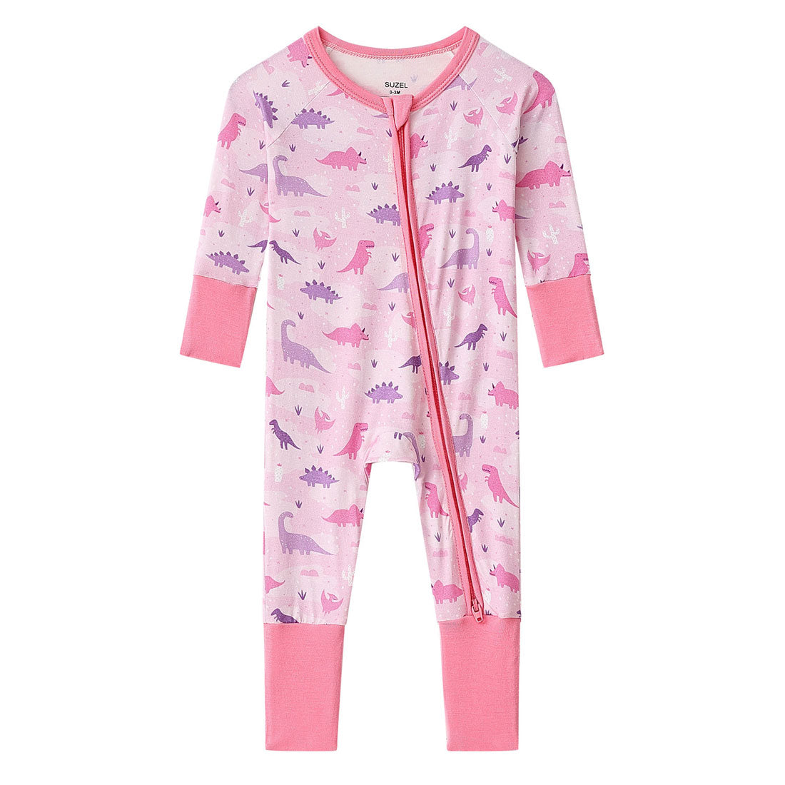 2-Pack Zip Rompers Dino & Pink