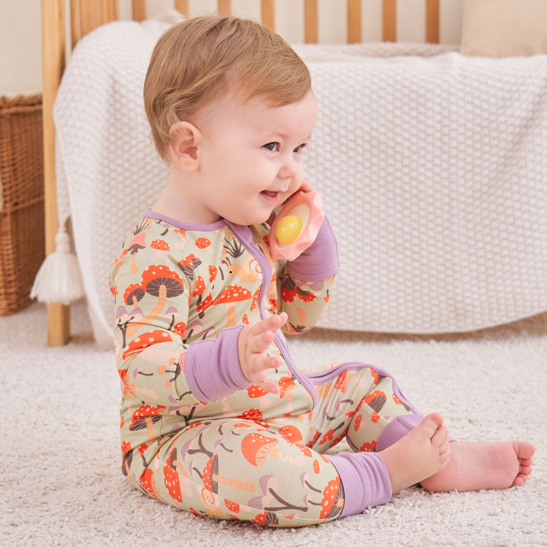 Zip Romper Pajamas Mushroom