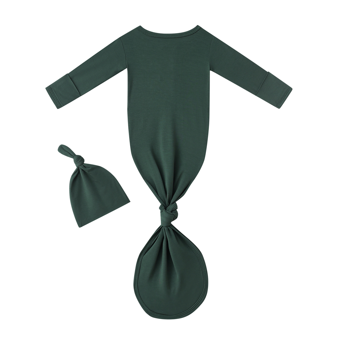 Bamboo Newborn Baby Knotted Gown and Hat Set Army Green