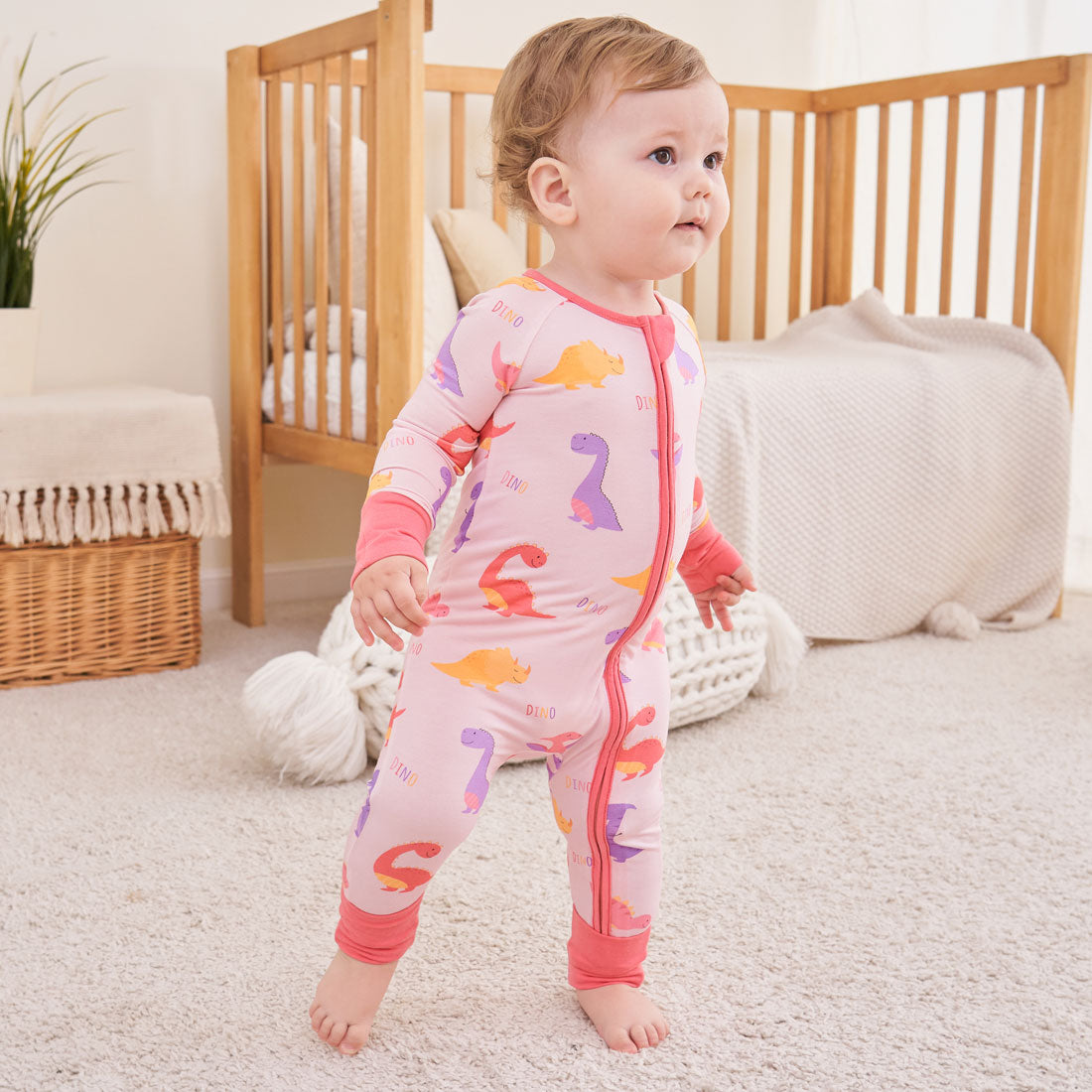 Zip Romper Pajamas Pink Dino