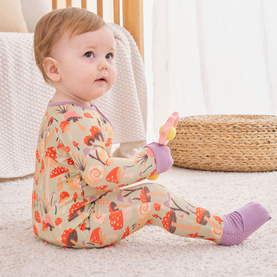 Zip Romper Pajamas Mushroom