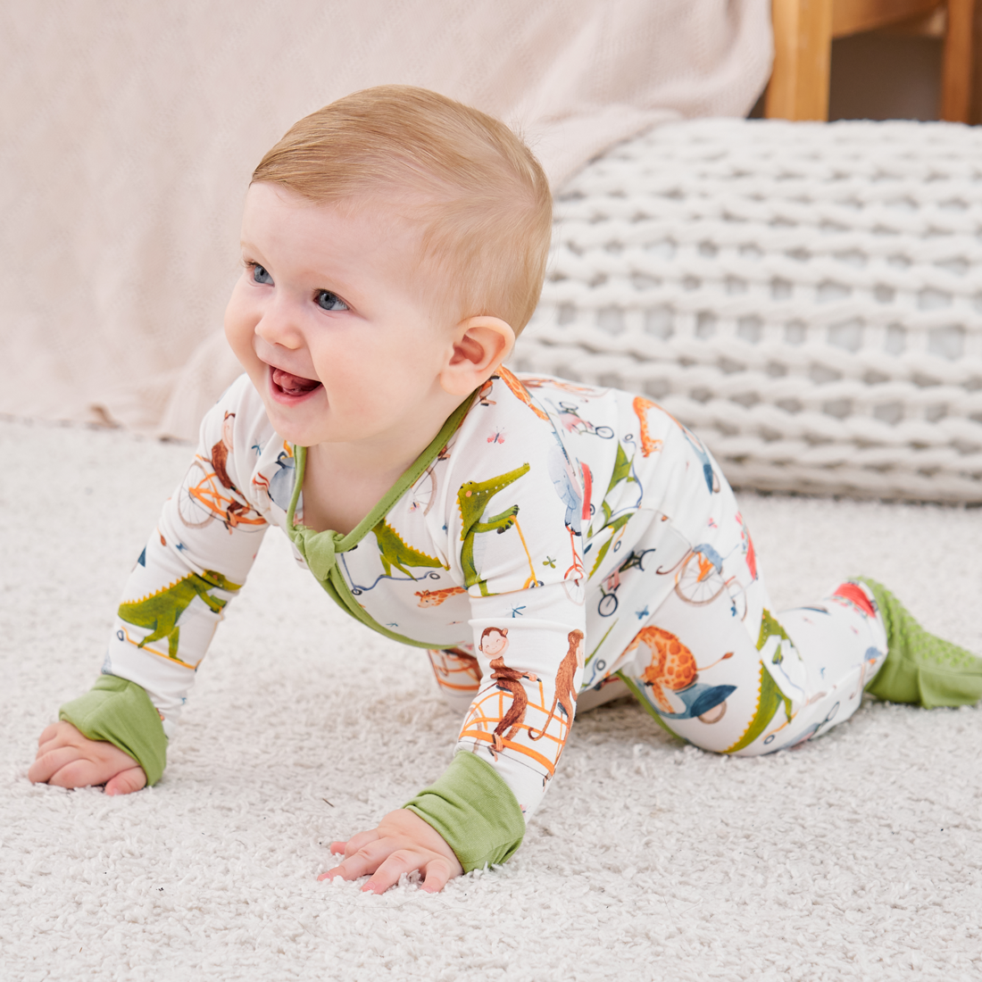 Zip Romper Pajamas Green Crocodile