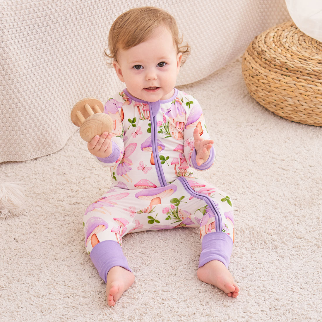 Zip Romper Pajamas Purple Mushroom