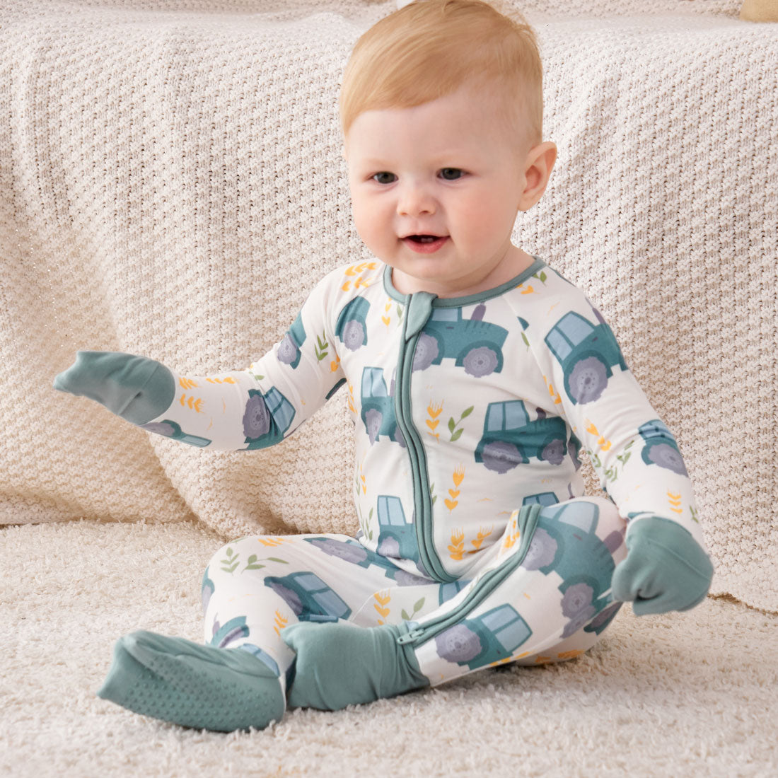 Zip Romper Pajamas Green Fields