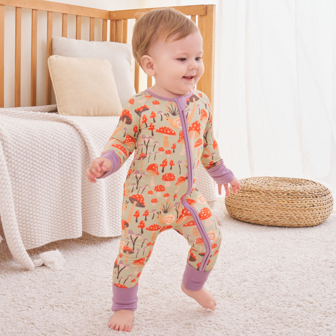 Zip Romper Pajamas Mushroom