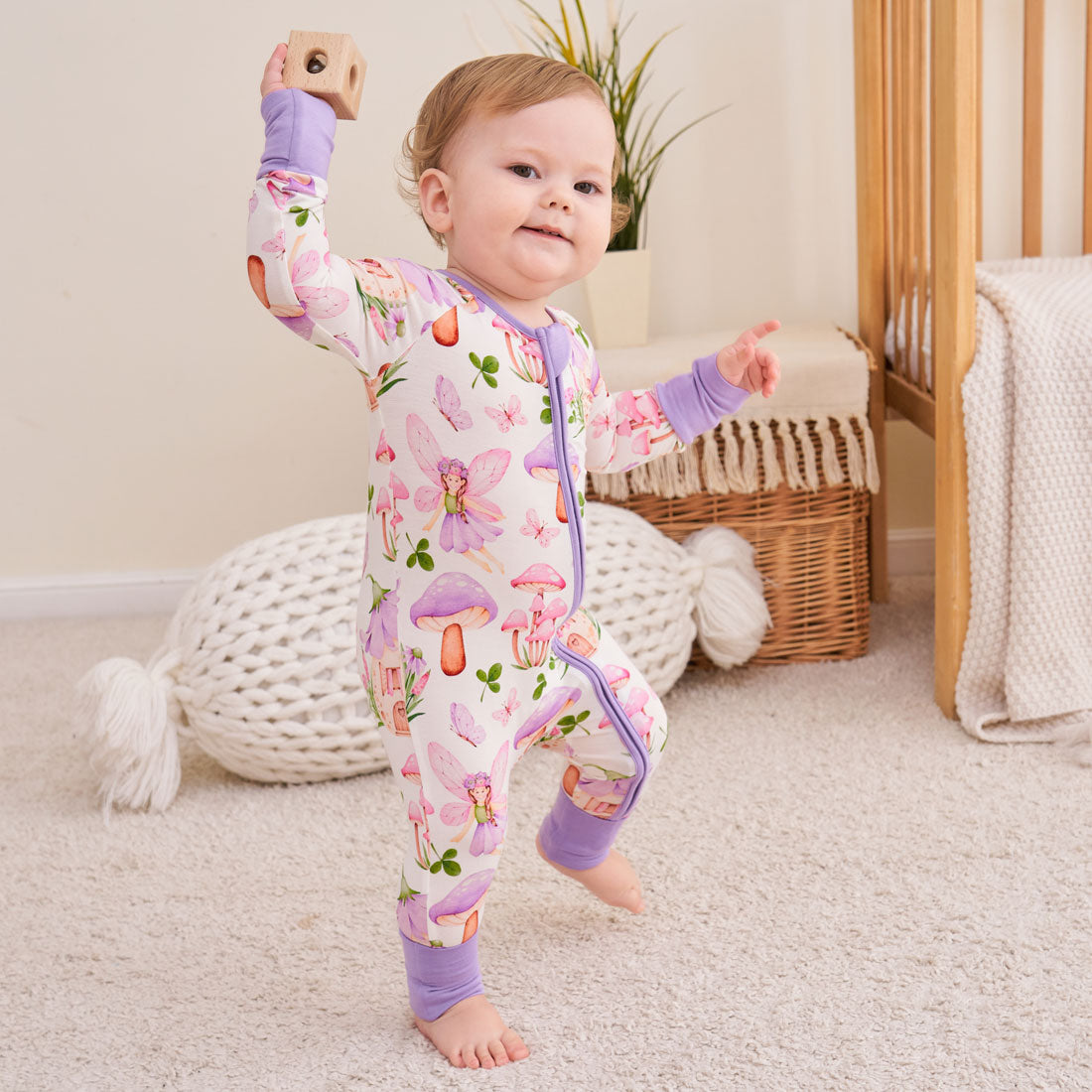 Zip Romper Pajamas Purple Mushroom