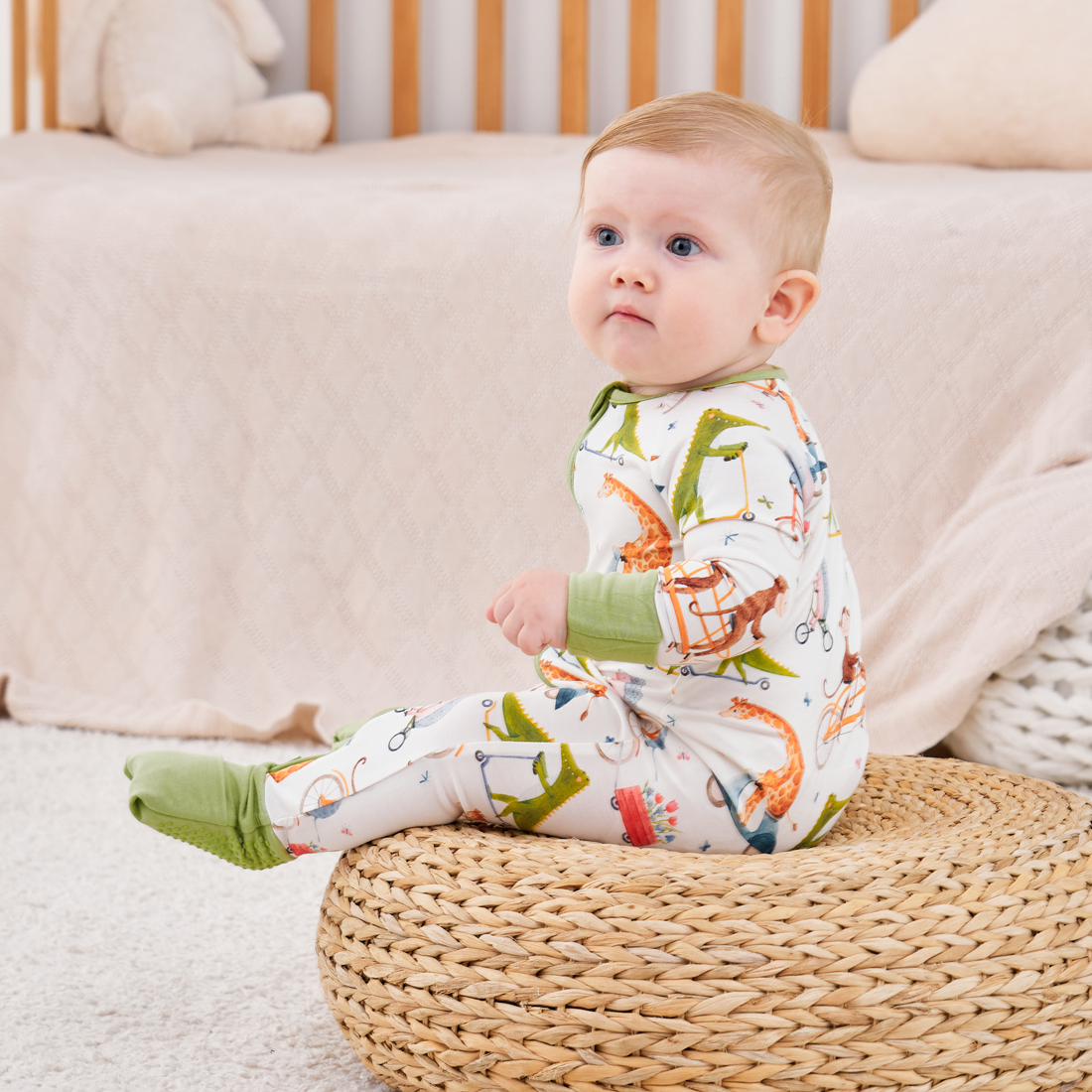 Zip Romper Pajamas Green Crocodile