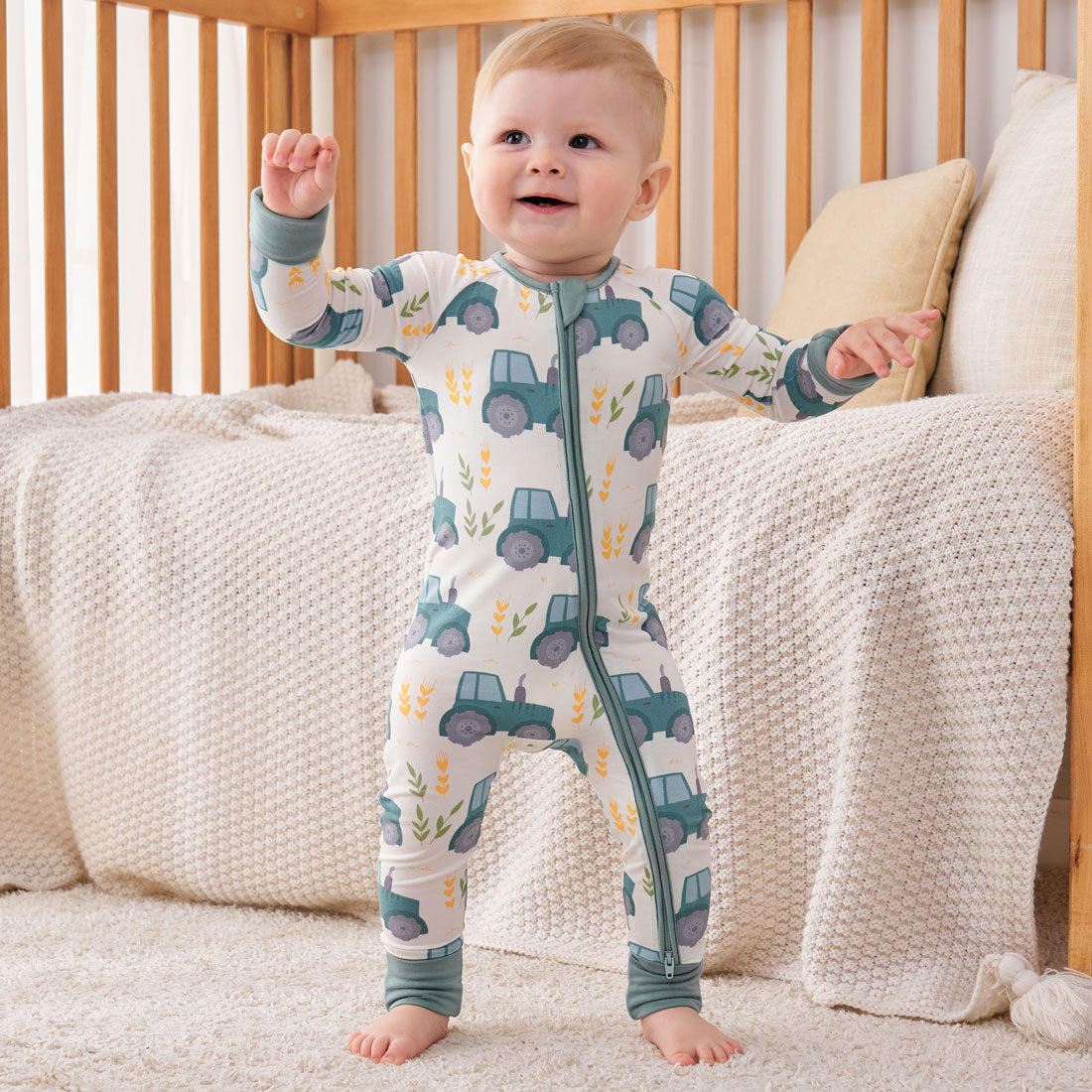 Zip Romper Pajamas Green Fields