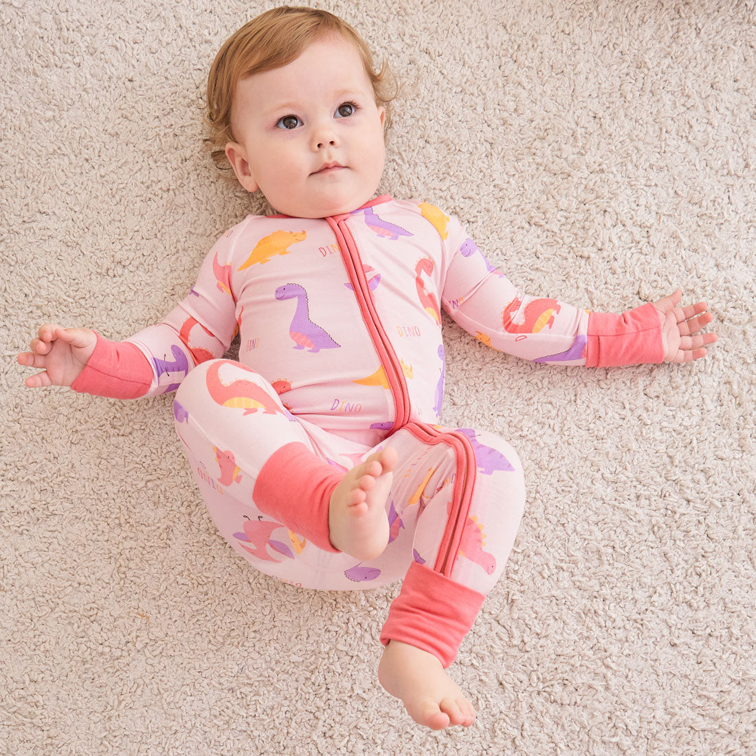 Zip Romper Pajamas Pink Dino