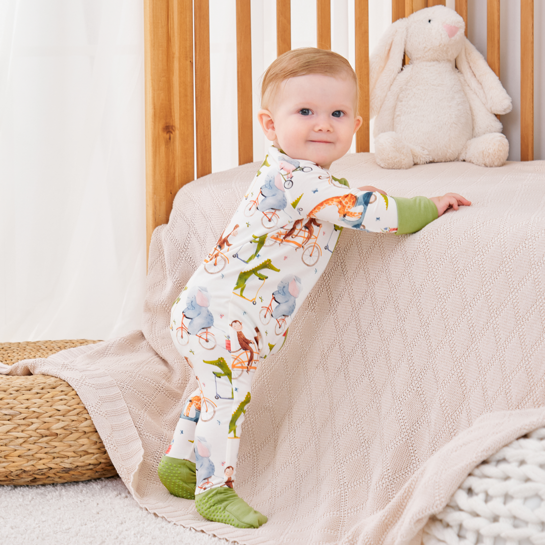 Zip Romper Pajamas Green Crocodile