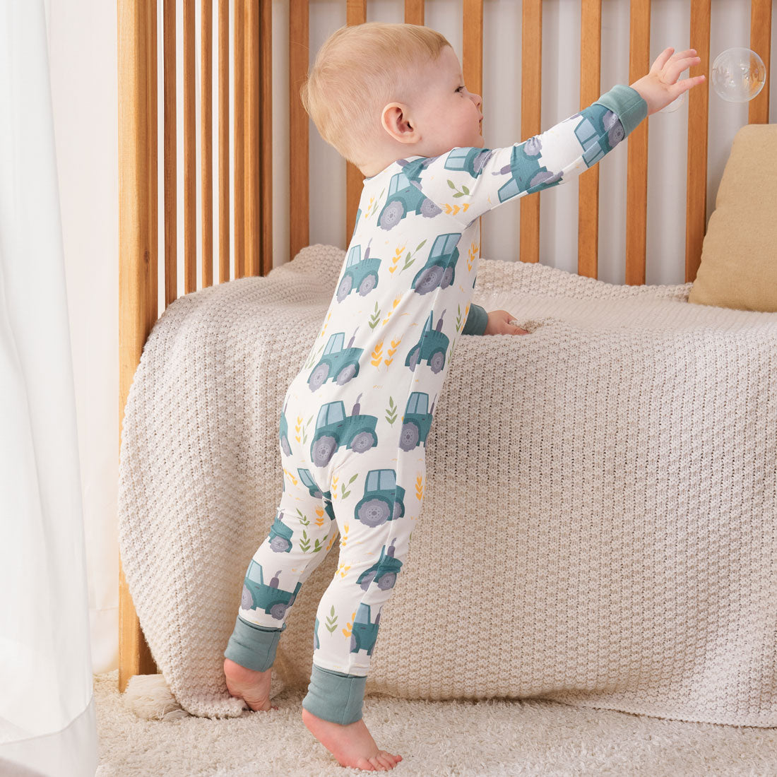 Zip Romper Pajamas Green Fields