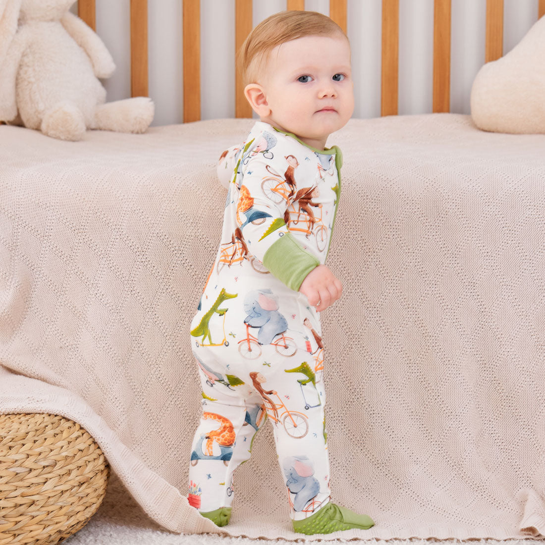 2-Pack Zip Rompers Alligator & Green