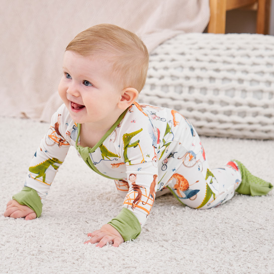 2-Pack Zip Rompers Alligator & Green