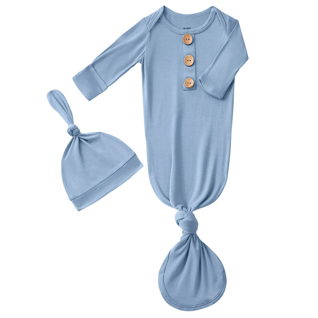 Bamboo Newborn Baby Knotted Gown and Hat Set Dusty Blue