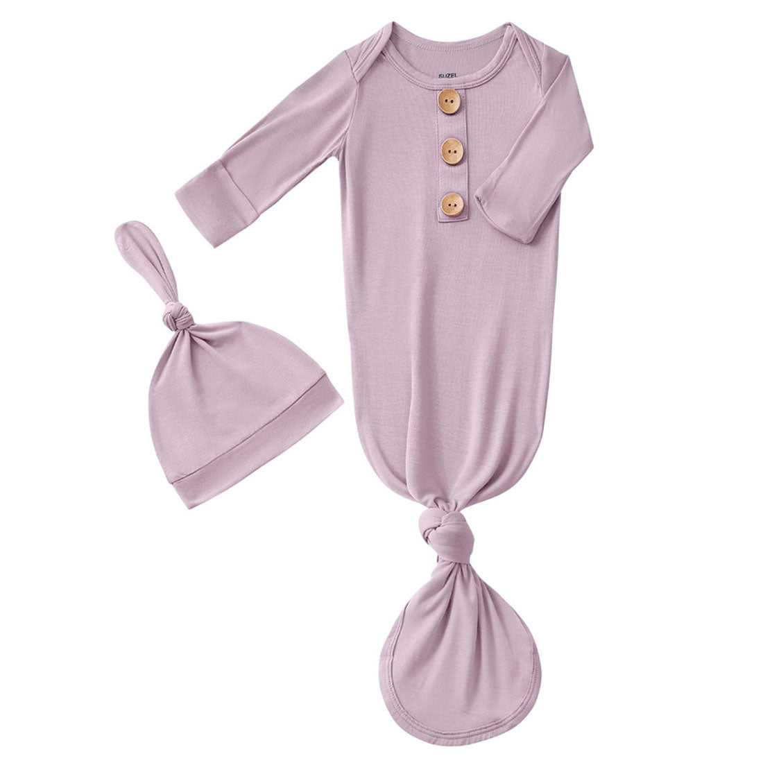 Bamboo Newborn Baby Knotted Gown and Hat Set Dusty Purple