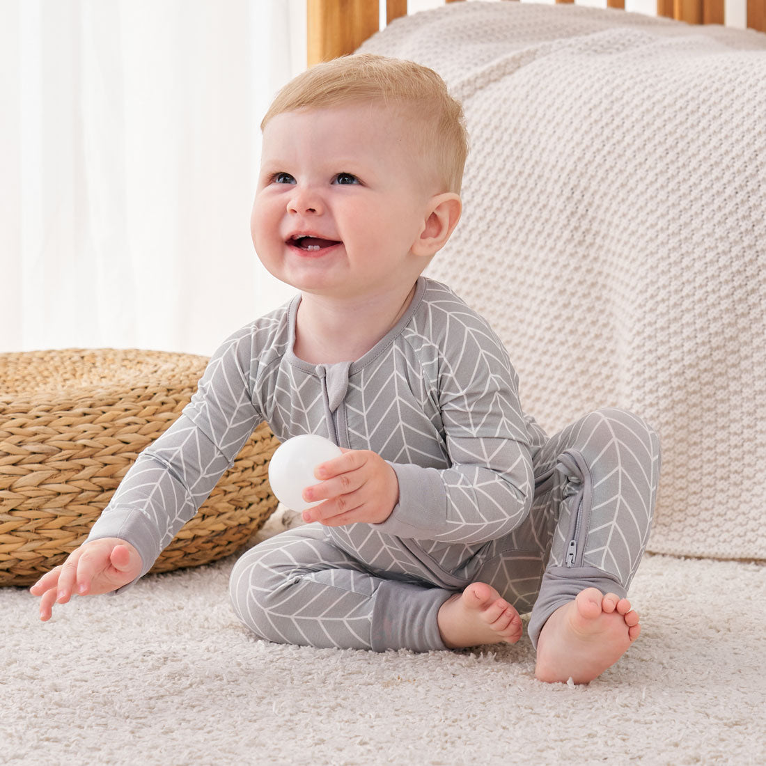 Zip Romper Pajamas Grey Herringbone