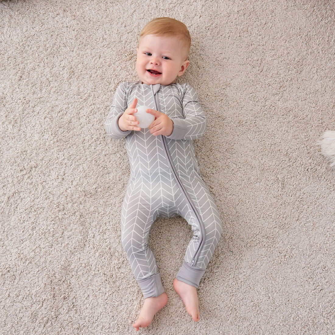 Zip Romper Pajamas Grey Herringbone