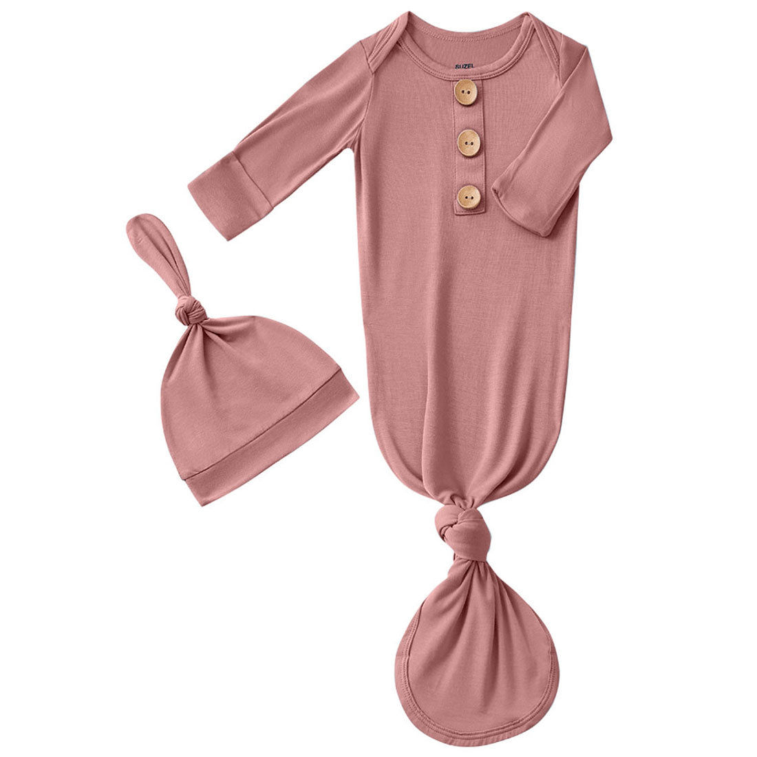 Bamboo Newborn Baby Knotted Gown and Hat Set Mauve