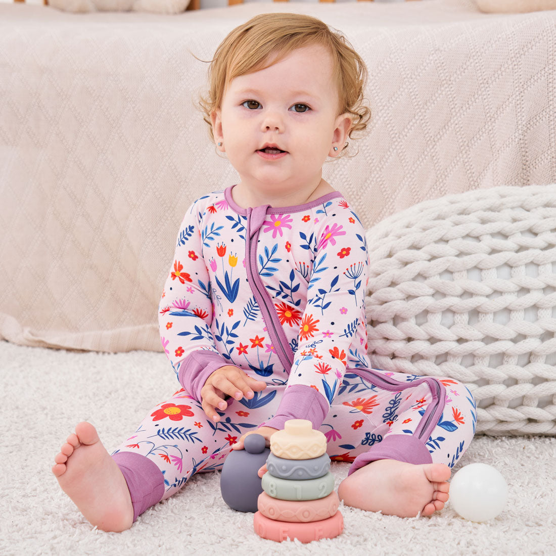 Zip Romper Pajamas Flower