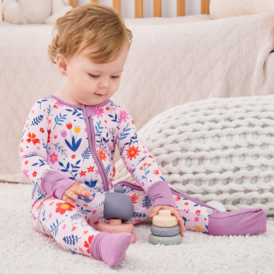 Zip Romper Pajamas Flower