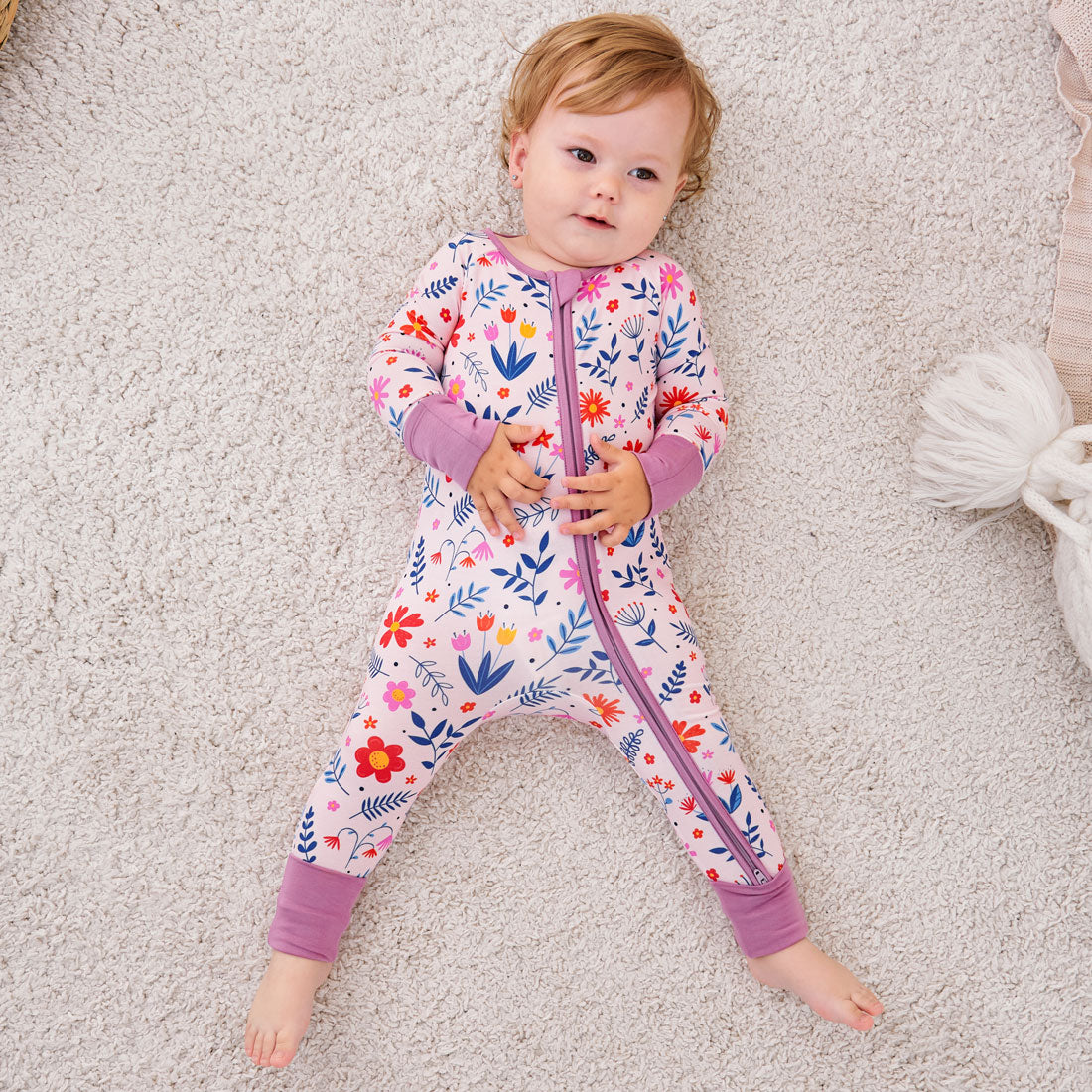 Zip Romper Pajamas Flower