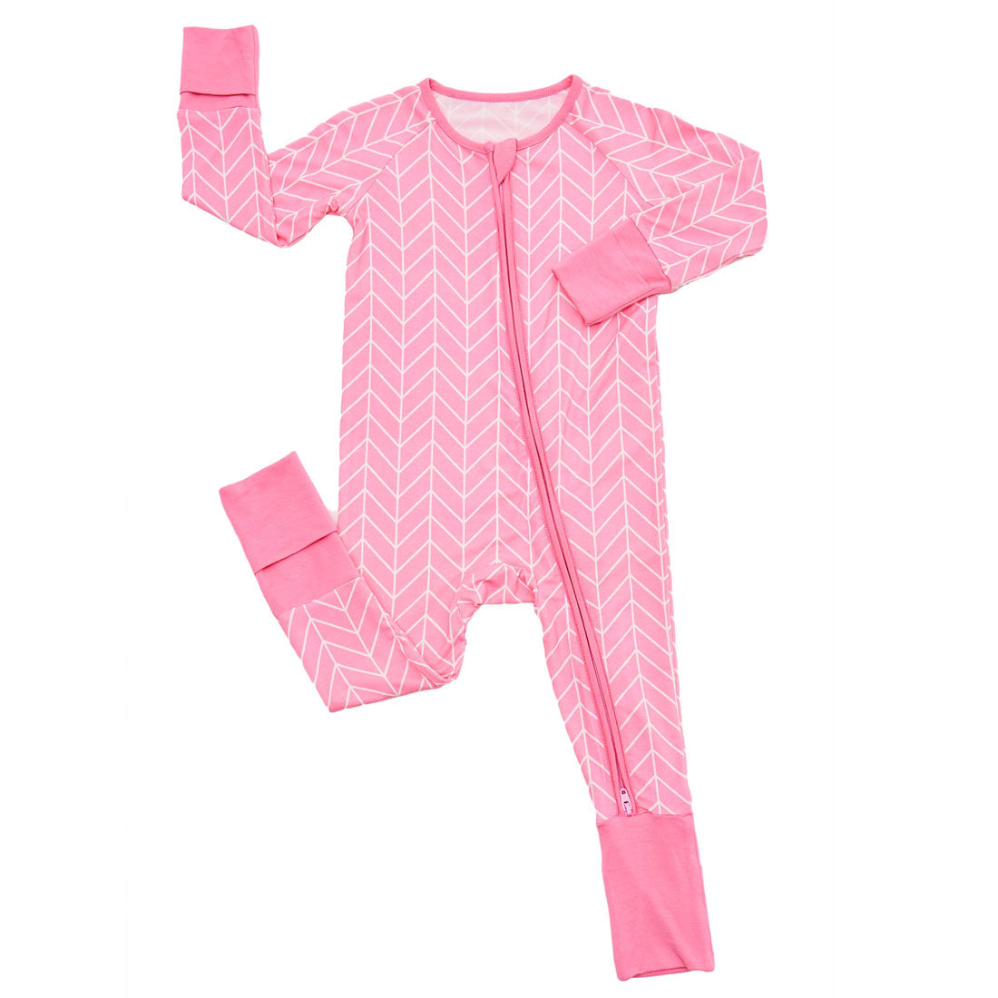 Zip Romper Pajamas Pink Herringbone
