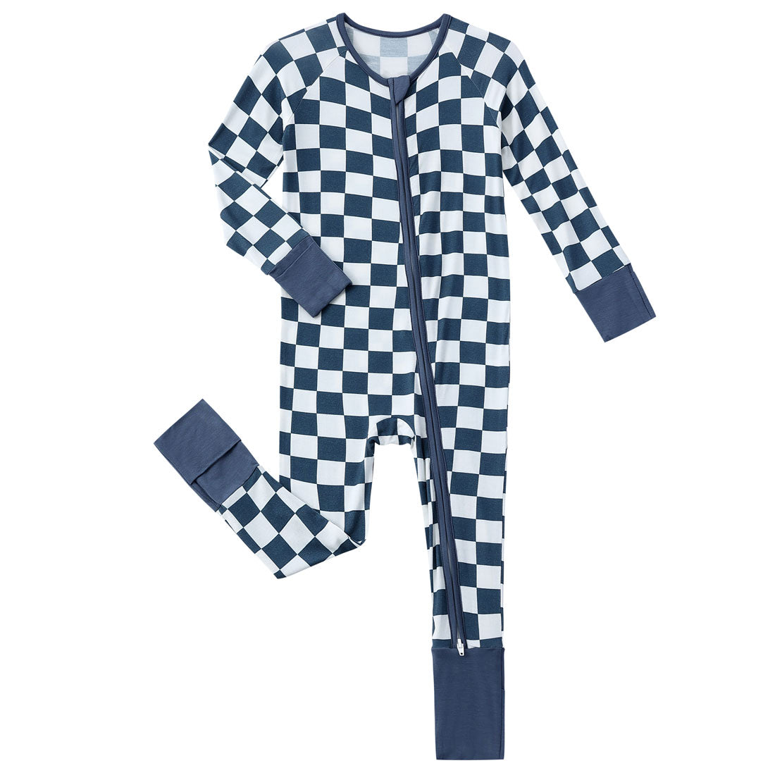 Zip Romper Pajamas Slate Grey Checkerboard