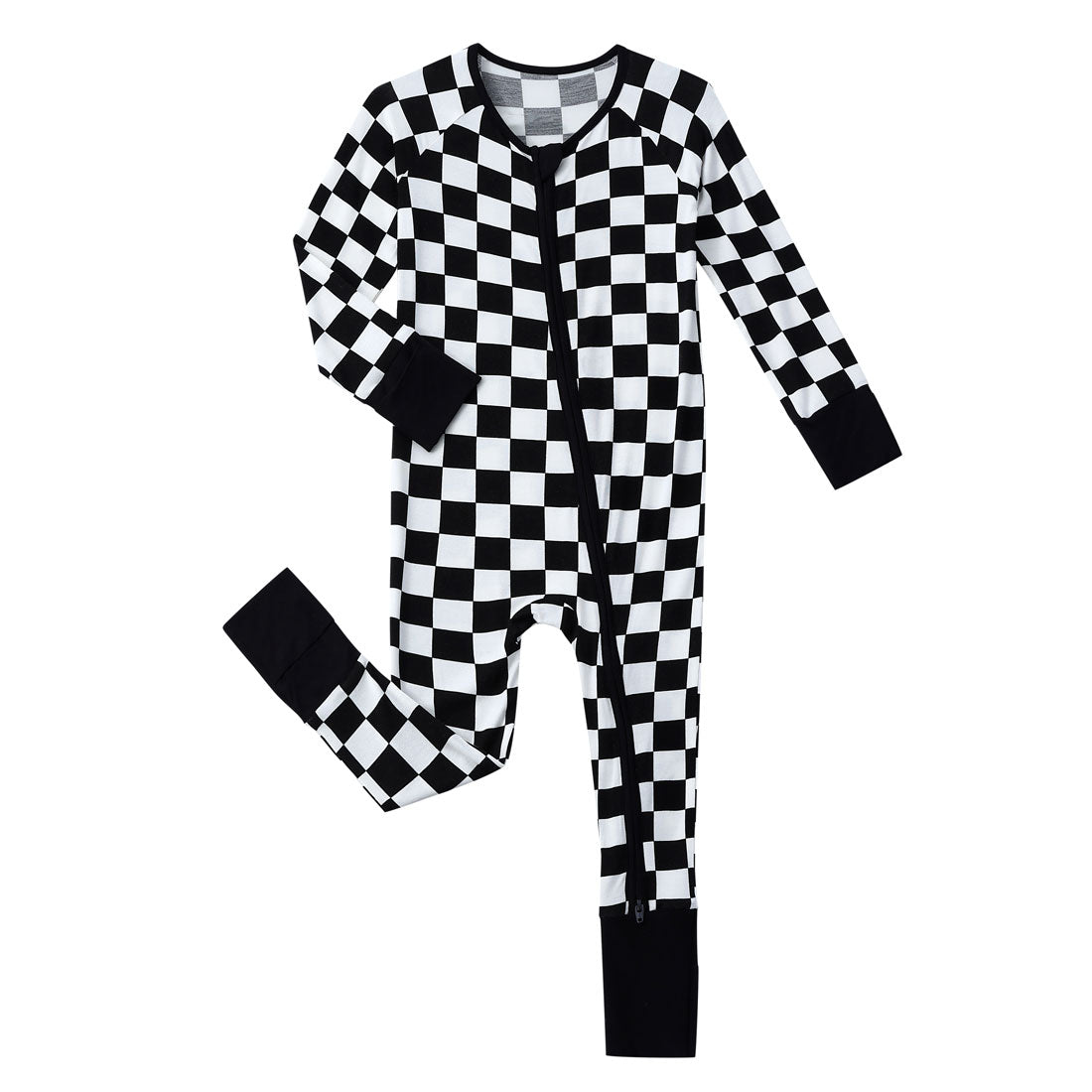 Zip Romper Pajamas Black Checkerboard
