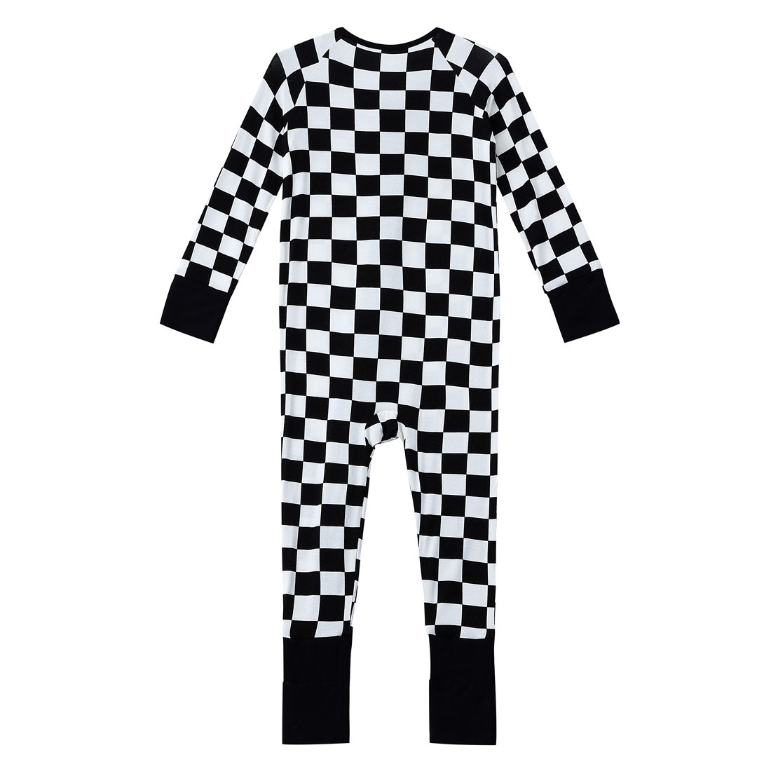 Zip Romper Pajamas Black Checkerboard