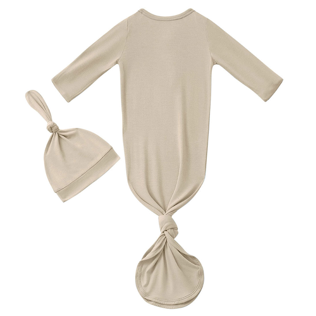 Bamboo Newborn Baby Knotted Gown and Hat Set Beige